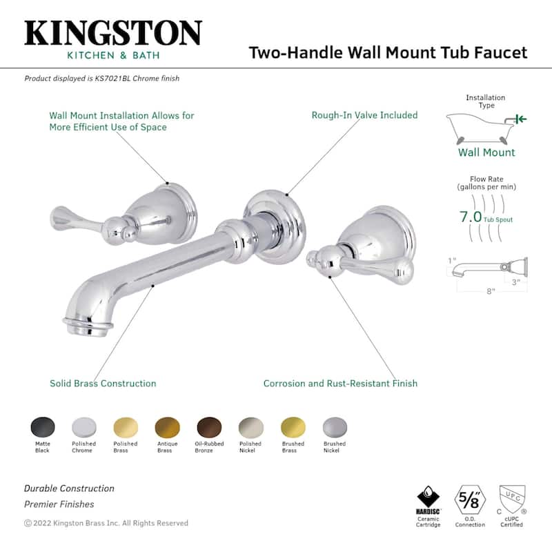 Kingston Brass English Country 3-Hole Wall Mount Roman Tub Faucet