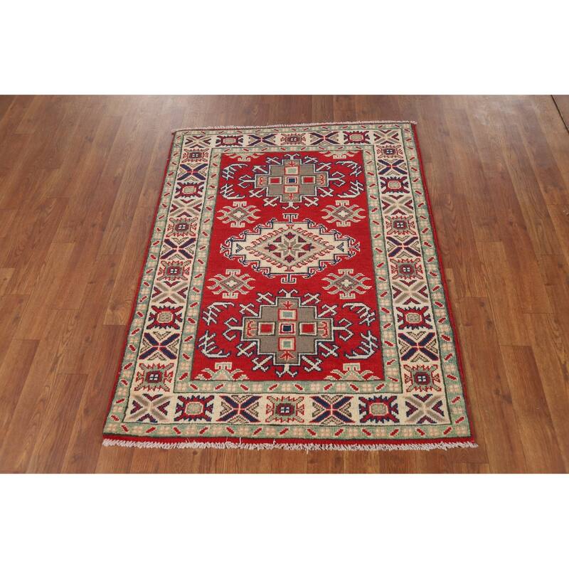 Red Kazak Rug Bedroom Hand-Knotted Wool Carpet - 2'11"x 3'10"