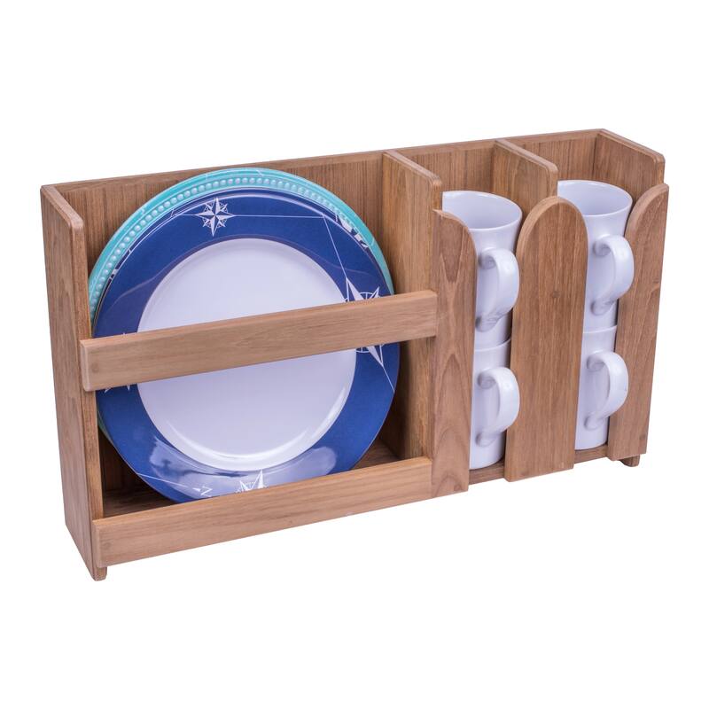 Teak Dish/Cup Holder - Wall Mount or Stand Alone - 19-3/4" W x 11-1/2" H x 4-1/4" D