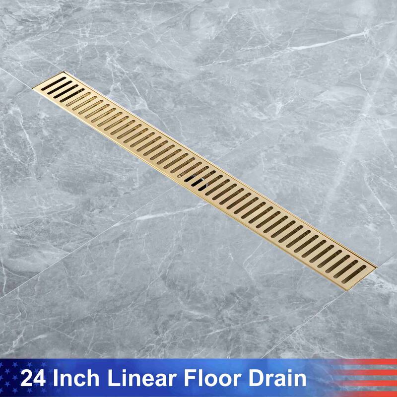 24'' W Linear Grid Drain, Brushed Gold Bed Bath & Beyond 39029552