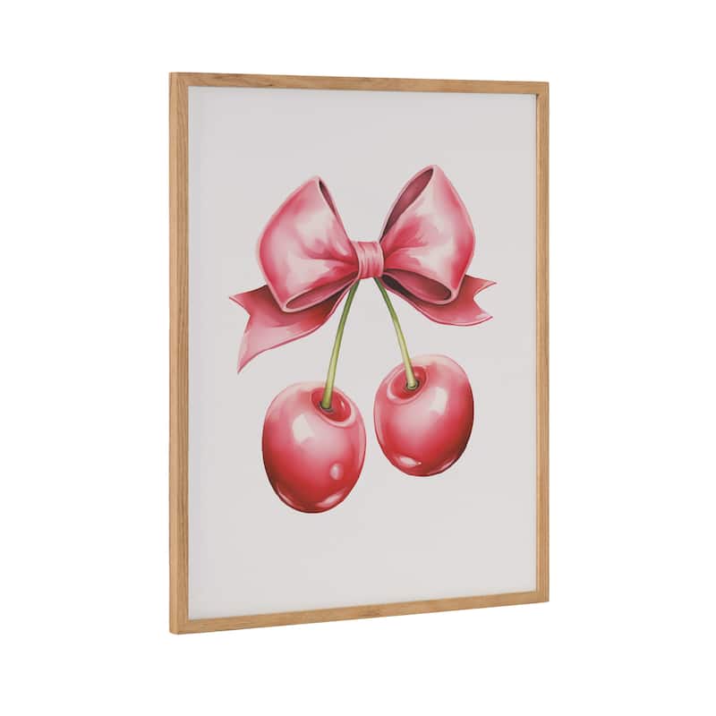 Kate and Laurel Gallery Coquette Preppy Retro Girly Red Pink Bow Cherries Print by The Creative Bunch Studio - 16x20 - Natural