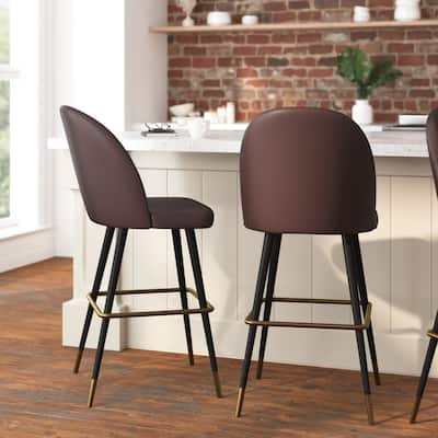 Modern Upholstered Barstools with Footrest and Steel Frame (Set of 2)