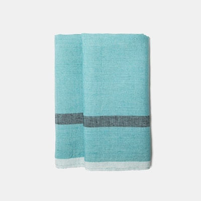 Caravan Laundered Linen Towels - Set of 2 - Pink/Lime - 20" x 30"