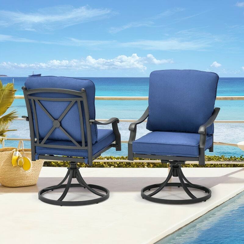 Outdoor Swivel Rocker Chairs Set of 2, Heavy-Duty 360° Swivel Patio Chairs with Cushions, All-Weather Steel Frame for Garden