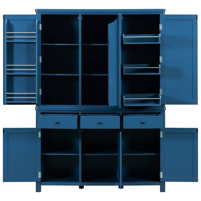 Farmhouse 74.8"Tall Freestanding Kitchen Pantry with Door Shelves,Adjustable Shelves, Pull-out Trays and Drawers