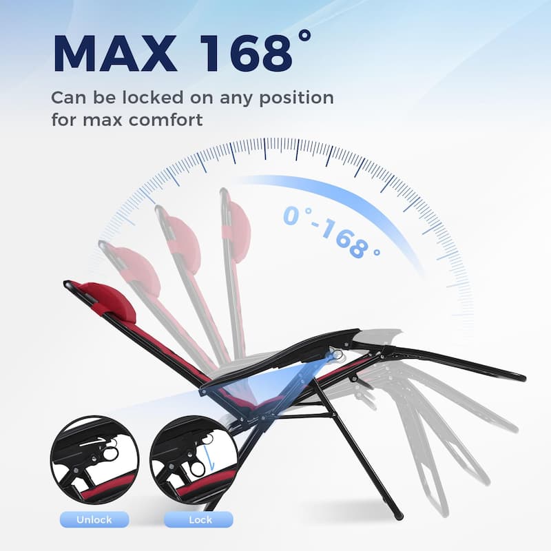 Oversized Padded Zero Gravity Lawn Chair Foldable Patio Recliner Anti