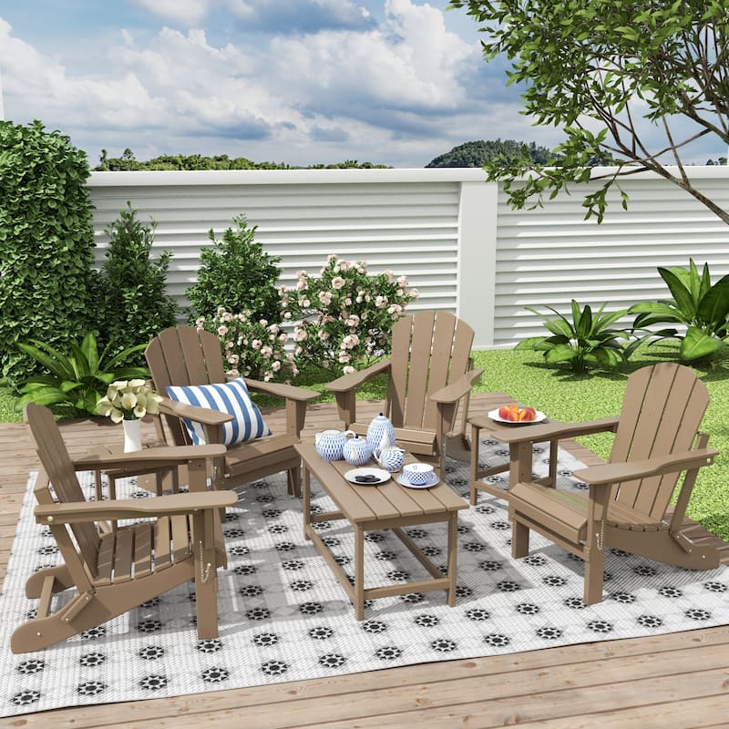 Laguna Hdpe All Weather Outdoor Patio Foldable Adirondack Chairs Conversation Set (7-Piece Set) - Weathered Wood