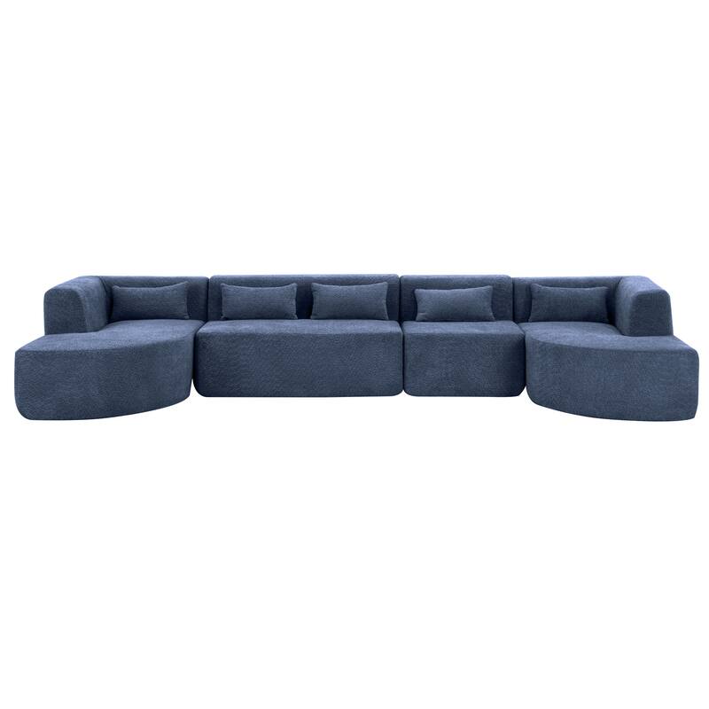 143.7" Polyester Upholstered Sectional Sofa, Two Chaise Lounges with Five Back Pillows