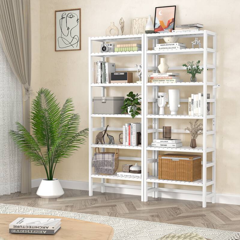 6-Tiers Adjustable Bamboo Storage Shelving Rack,Freestanding Open Display Shelf Organizer Rack