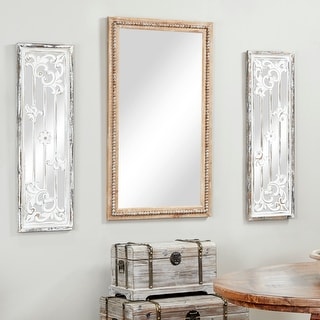 Natural Brown Wood Bohemian Rustic Wall Mirror with Bead Detail Collection