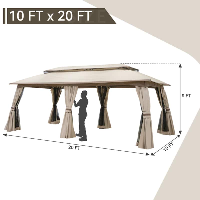 Cozywor 20 ft. x 10 ft. Outdoor Patio Double Vented Roof Gazebo