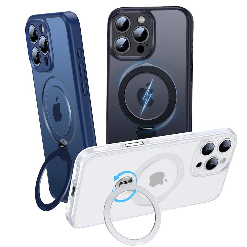 iPhone 16 Pro 360° Adjustable Stand Compatible with MagSafe, Translucent Cover with Magnetic Ring Case Non-Slip and Shockproof