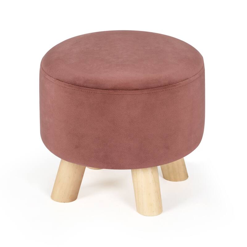 Adeco Round Ottoman Velvet Foot Rest Stool with Non-Skid Legs