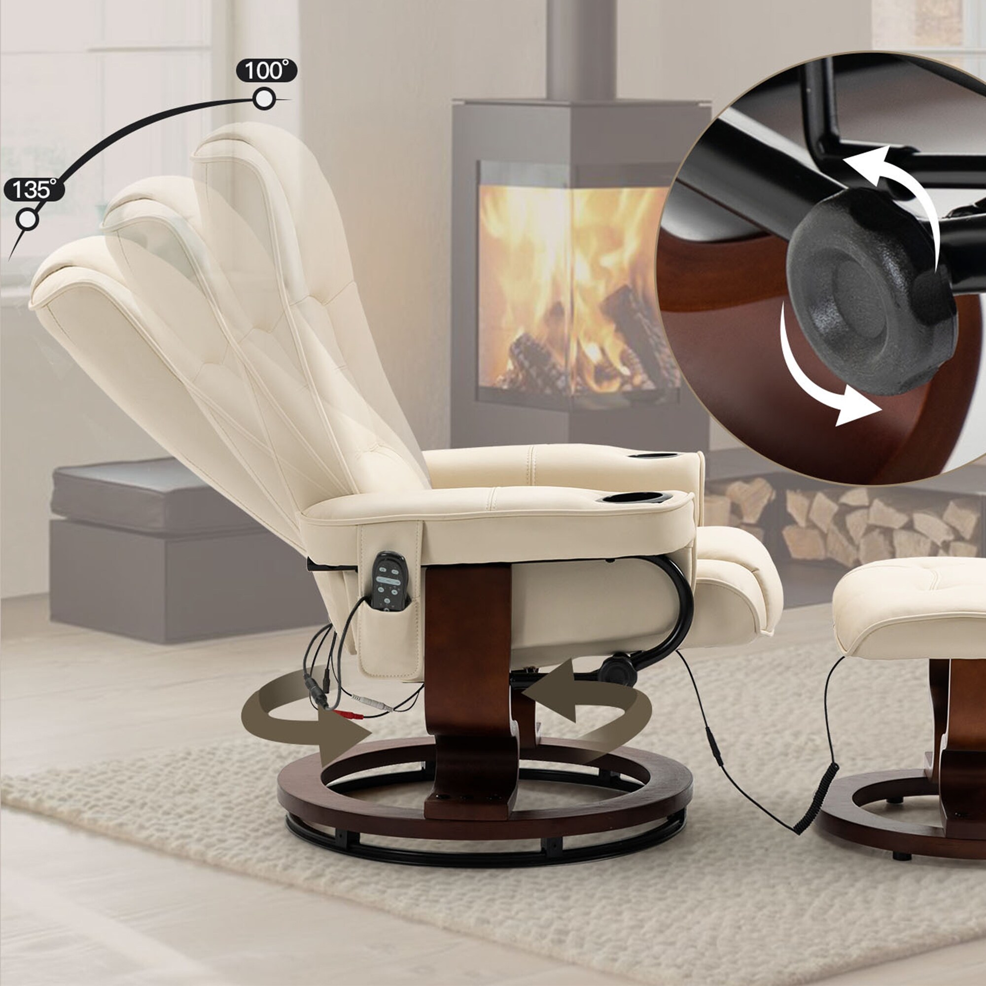 AVAWING Recliner Chair with Ottoman Vibration Massage Swivel - Overstock -  39888481
