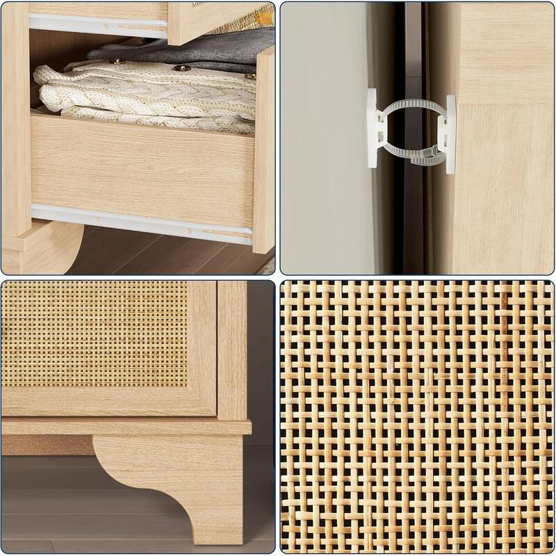 47.3" Wide Rattan 7 Drawer Dresser Storage Organizer for Bedroom