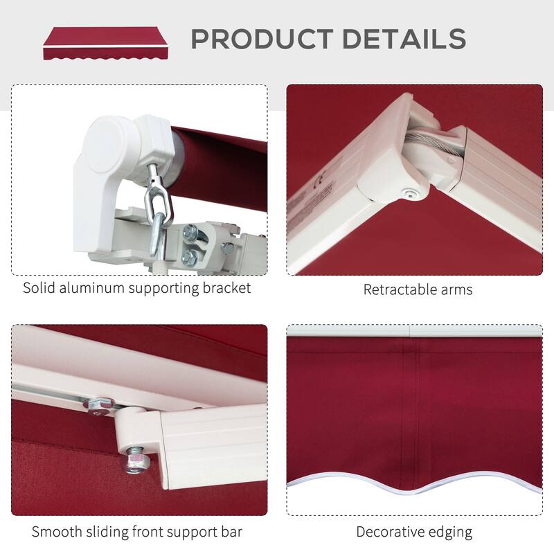 Outsunny 8' x 6.6' Patio Retractable Awning/Manual Exterior Sun Shade Deck Window Cover