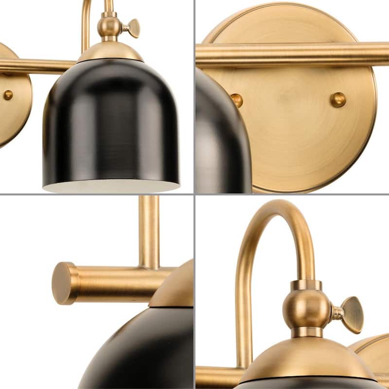 Dalton Collection Two-Light Vintage Brass Metal Shade Vanity Light - 15 in x 7.37 in x 9 in