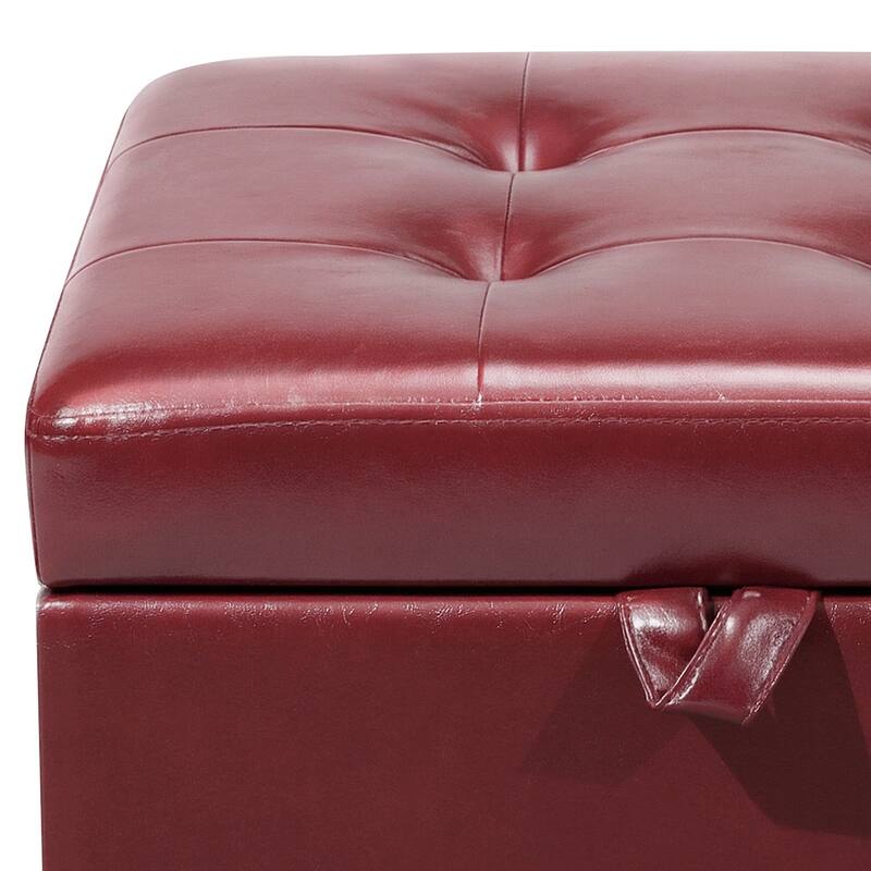 Adeco Faux Leather Tufted Flip Top Storage Ottoman