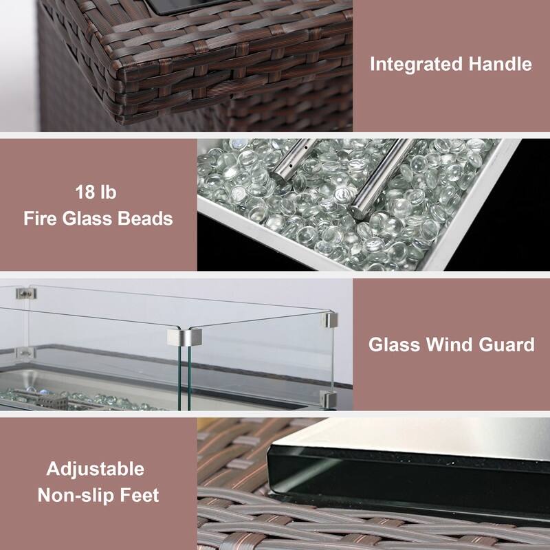 FINCATI 43" Outdoor Propane Fire Pit Table, 60,000 BTU Natural Gas Wicker Fire Pit, Patio Dual-fuel Rectangular Fireplace