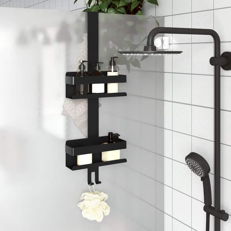 vidaXL Hanging Shower Caddy Shelf Storage Bathroom Brushed 304 Stainless Steel - Black