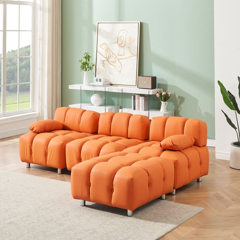 90.60" Tech Fabric L-Shaped Three-Seater Cushioned Sofa (New)