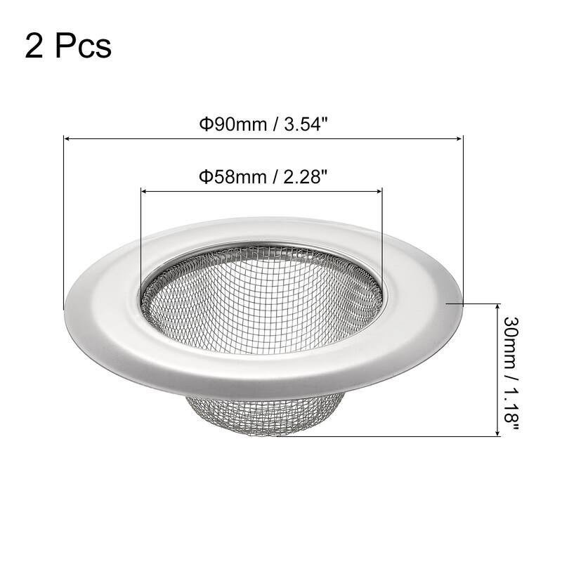 2Pcs Stainless Steel Kitchen Sink Strainer, Silver