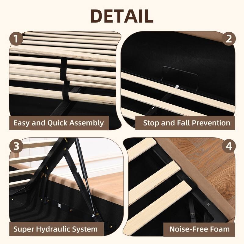 Modern Minimalist Upholstered Storage Bed with Lift-Up Platform