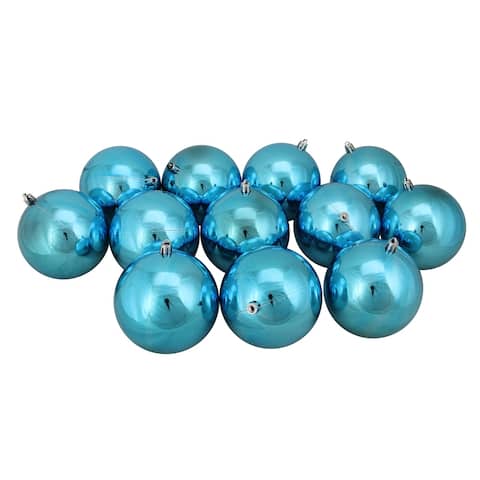 12ct Turquoise Blue Shatterproof Shiny Christmas Ball Ornaments 4"