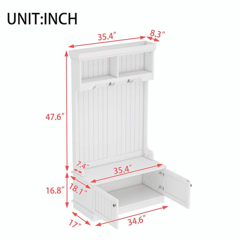 Hall Tree with Storage Shoe Bench for Entryway - 4-in-1 Coat Rack Design with Hooks