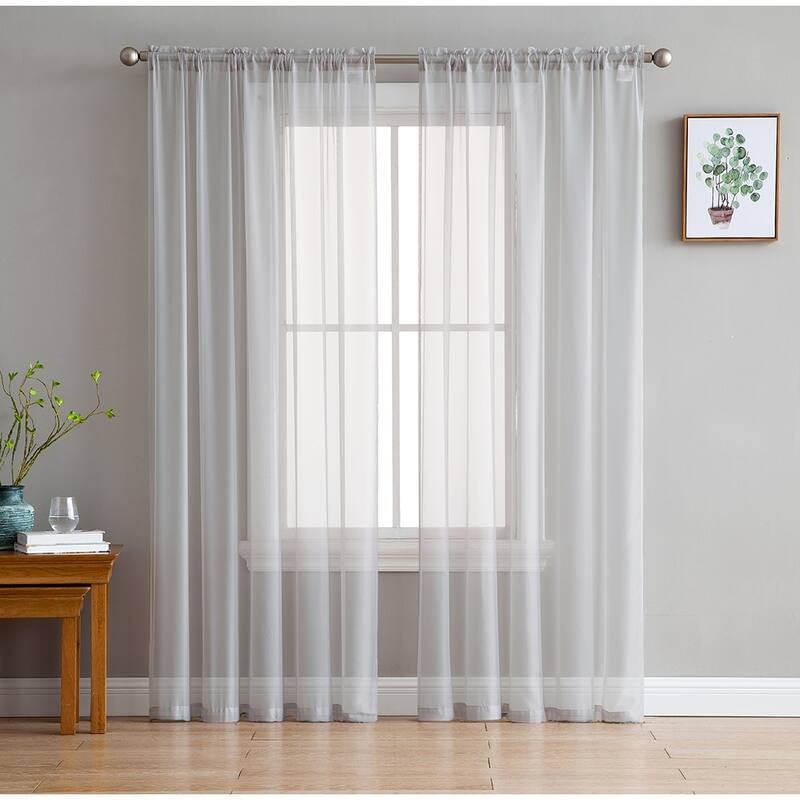 HLC.me Sheer Voile Window Treatment Rod Pocket Curtain Panels for Bedroom, Living Room, Kitchen - Set of 2 panels - 54 W x 84 L per panel - Pair - Silver