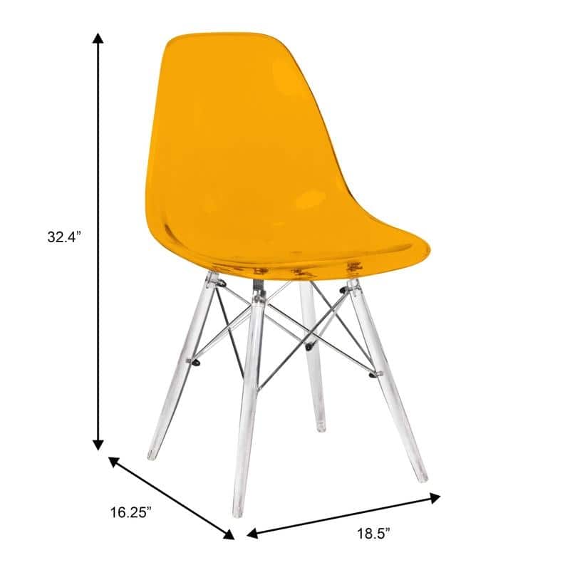 Dover Modern Acrylic Accent Side Chair with Eiffel-Style Legs for Dining Room, Kitchen, Office, or Indoor/Outdoor Seating