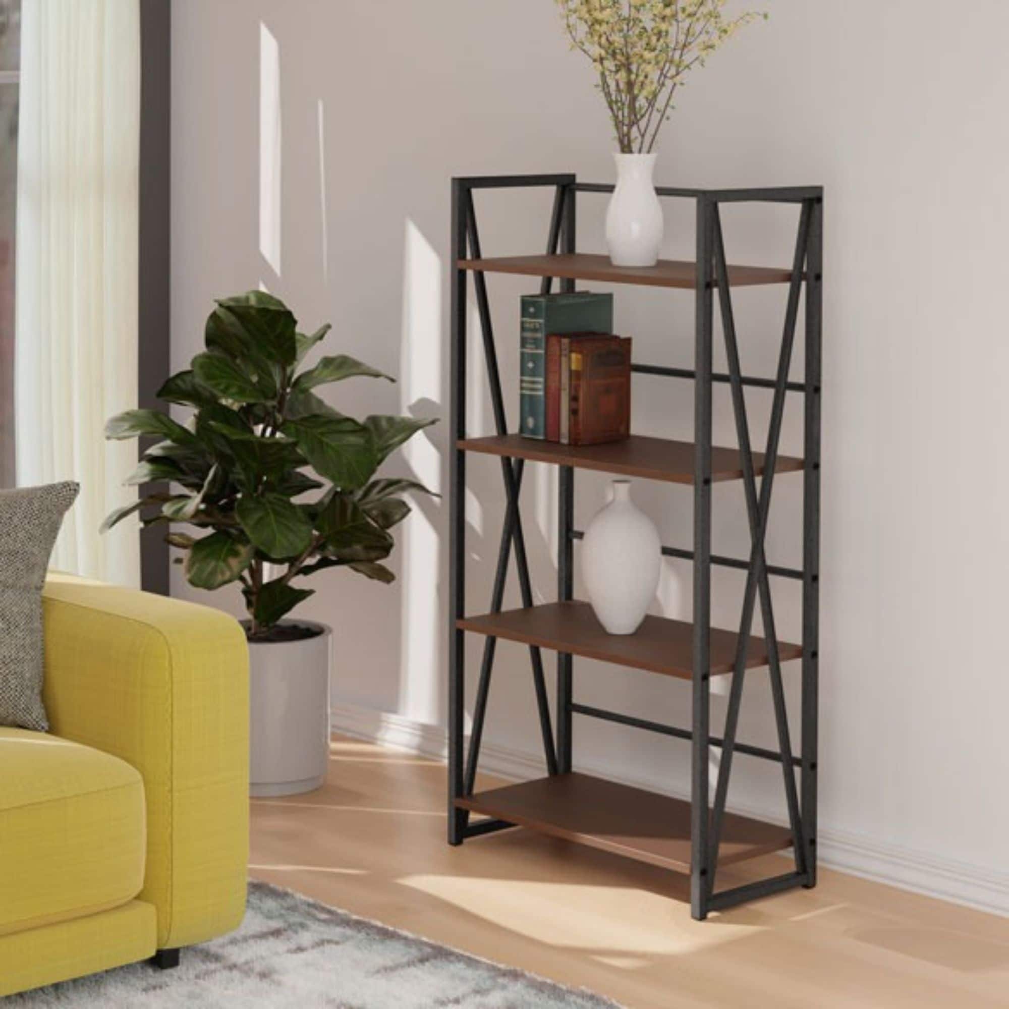 4-Piece Open Shelves with X-Frame - 35.5" - Walnut Finish