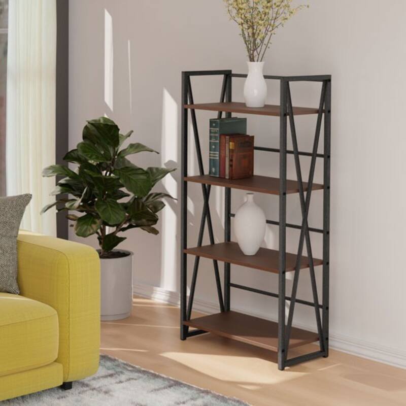 4-Piece Open Shelves with X-Frame - 35.5" - Walnut Finish
