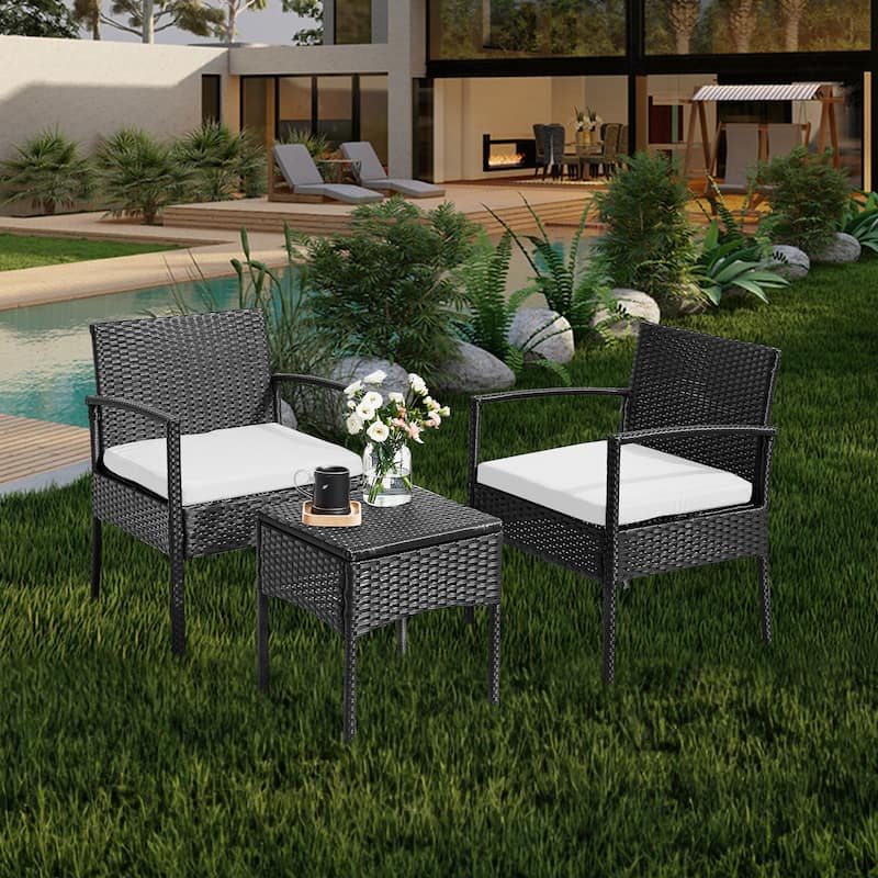 3 PCS Outdoor Patio Bistro, Rattan Conversation Chairs Set, Balcony Furniture Set - 28"H x 23.3"W x 23.3"D