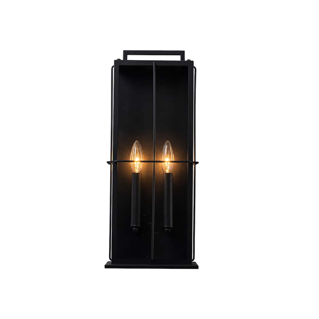 H19" Modern Large Lantern Outdoor Wall Light with Clear Glass Dual-Bulb Design and Black Finish Wall Sconces for Porch Patio