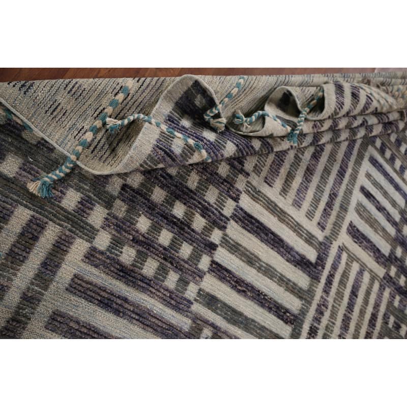 Striped Checkered Moroccan Oriental Area Rug Handmade Wool Carpet - 8'0"x 10'9"