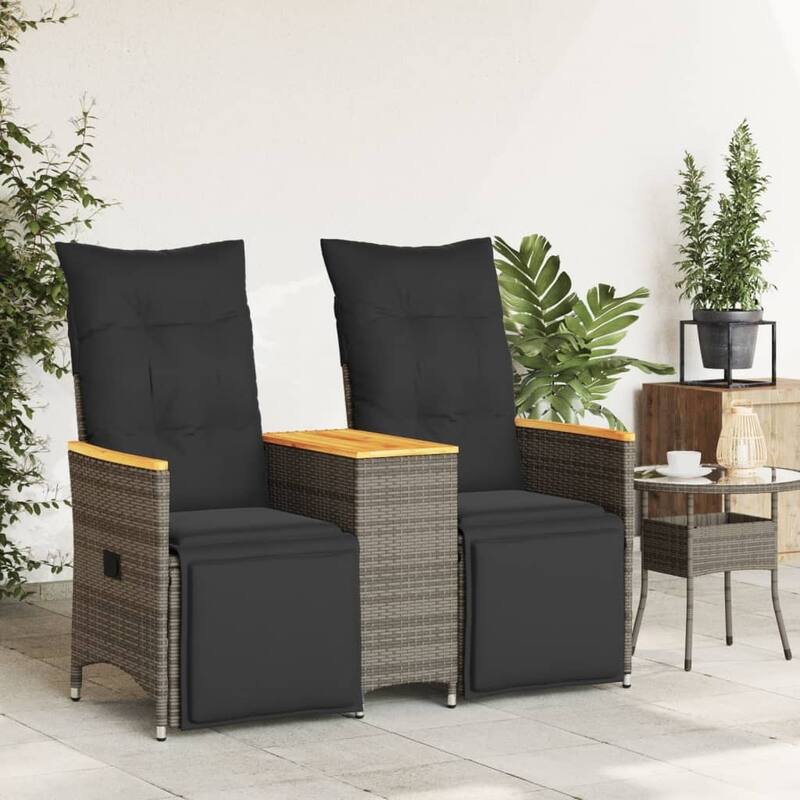 vidaXL Reclining Patio Sofa 2-Seater with Table Loveseat Furniture Poly Rattan - 23.2 x 51.2 x 36.2 in