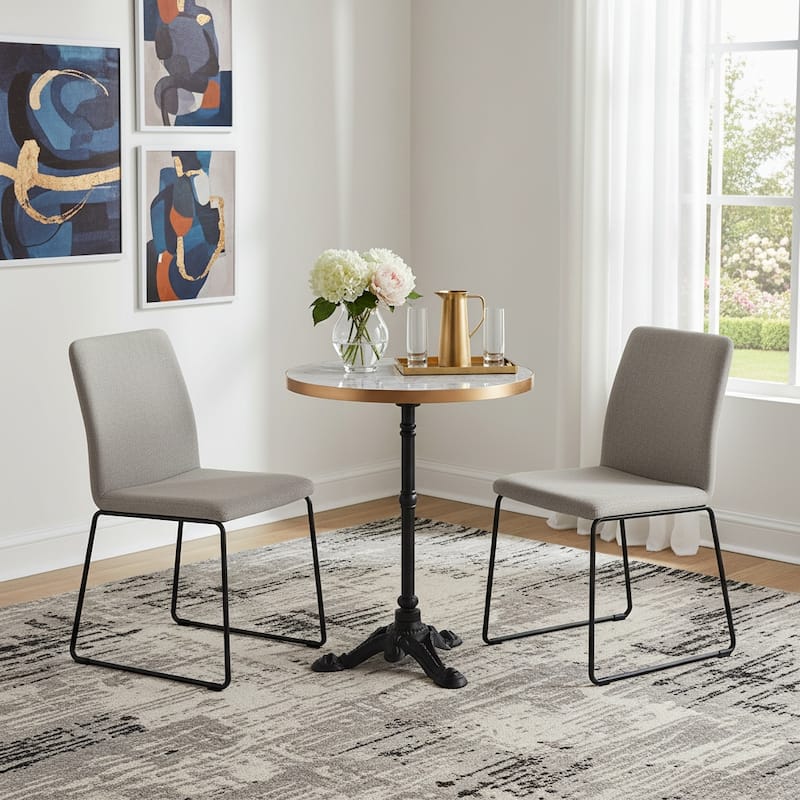 24" White And Black Wood And Aluminum Indoor Outdoor Pedestal Base Round Top Dining Table - Black/Gray