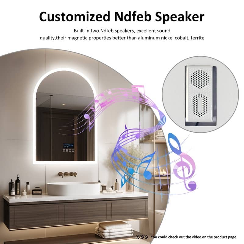 Arch Bathroom Vanity Mirror with Lights Built-in Bluetooth Speaker Dimmable Anti Fog 3 Color - 36"x24"