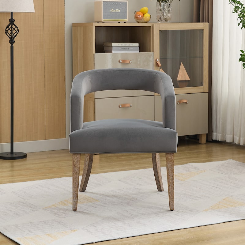 25.79" Wide Modern Barrel Open Back Upholstered Accent Chair with Weathered Solid Wood Legs Chairs