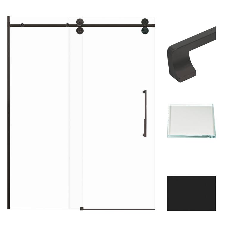 Teegan 59 in. W x 80 in. H Sliding Semi Frameless Shower Door with Fixed Panel with Clear Glass - 56.5-59-in W x 80-in H - Matte Black