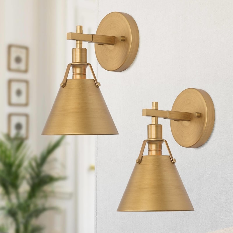 Coney Modern 2-Pack Gold Bathroom Vanity Light Transitional Brushed Metal Wall Sconces - 6.1'' L x 7.5'' W x 10.2'' H - Brushed Gold
