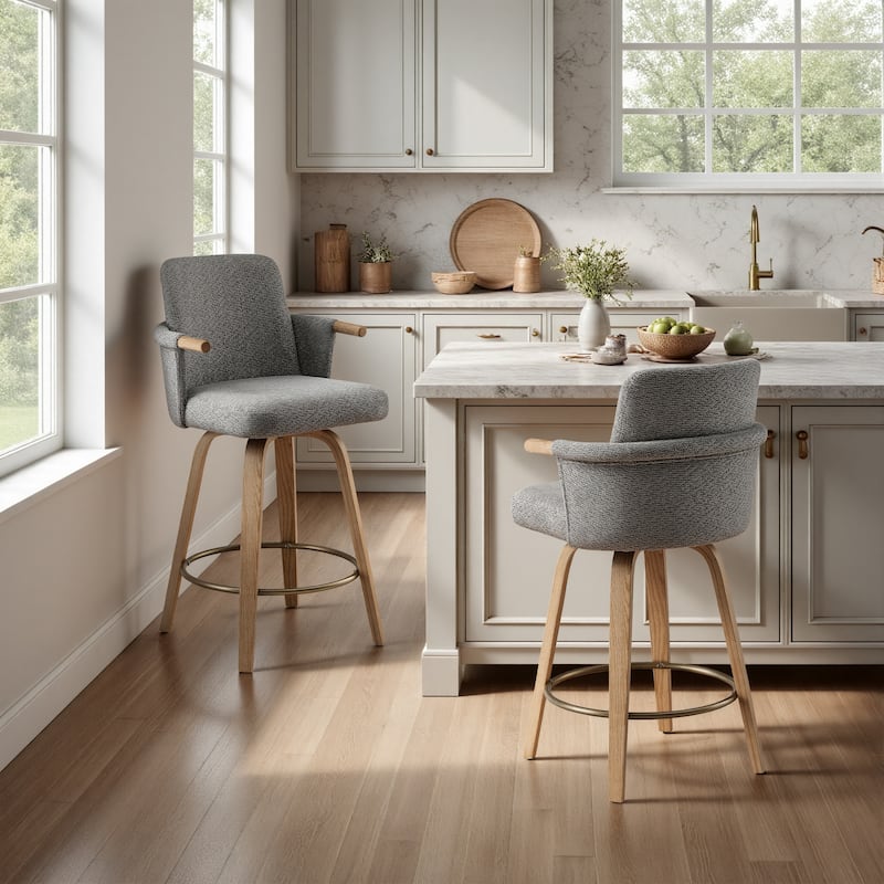 Art Leon Set of 2 Swivel Fabric Upholstered Counter Height Barstool