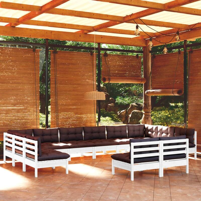 vidaXL Solid Pinewood Patio Lounge Set 12 Piece with Cushions Multi Colors