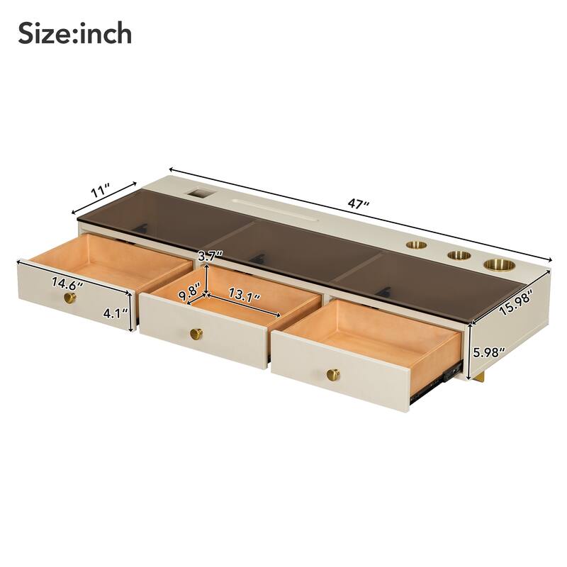 Floating Makeup Vanity Desk for Bedroom Bathroom Hairdressers, 47" Wall-Mounted Makeup Table Vanity Shelf with 3 Drawers