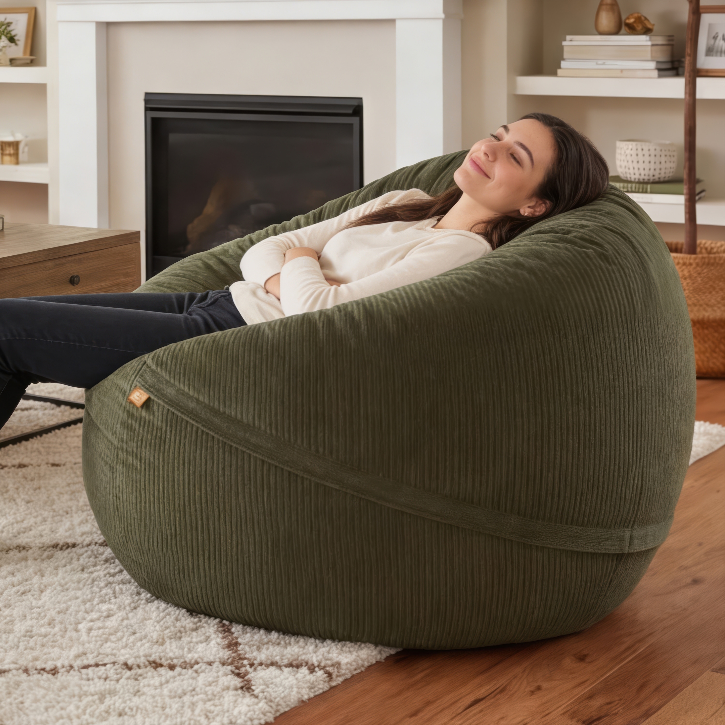 Luna 5 Foot Extra Large Bean Bag Chair, Oversized Foam Lounger for Adults & Kids, Plush Corded Synthetic Fur