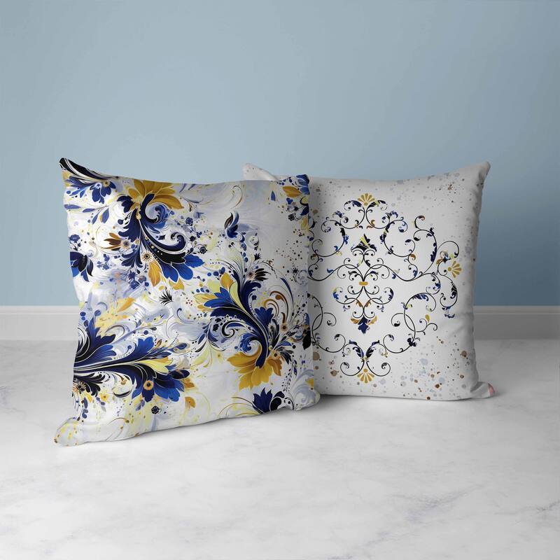 Motif Whirlwinds Faux Suede Reversible Throw Pillow White and Blue