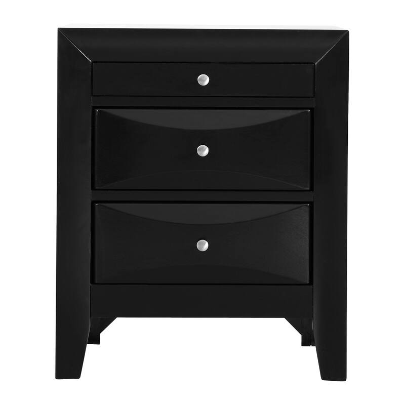 3-Drawer Black Nightstand with Dovetail Front and Back, 28 Inch Classic Wooden Bedroom Bedside Storage