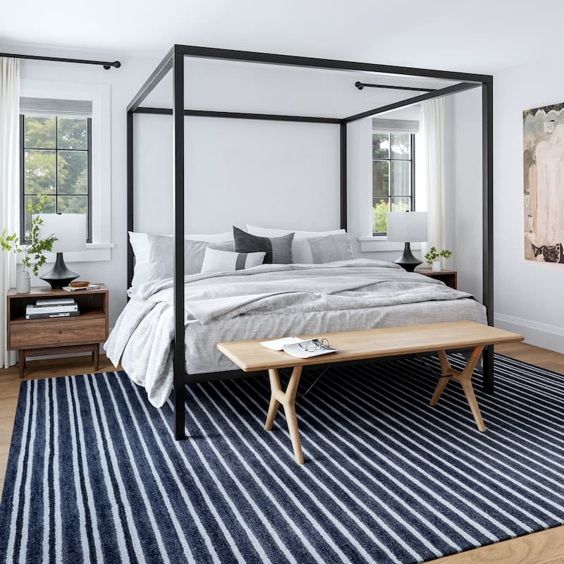 Pacific Striped Wool Area Rug - 4' x 6' - Blue