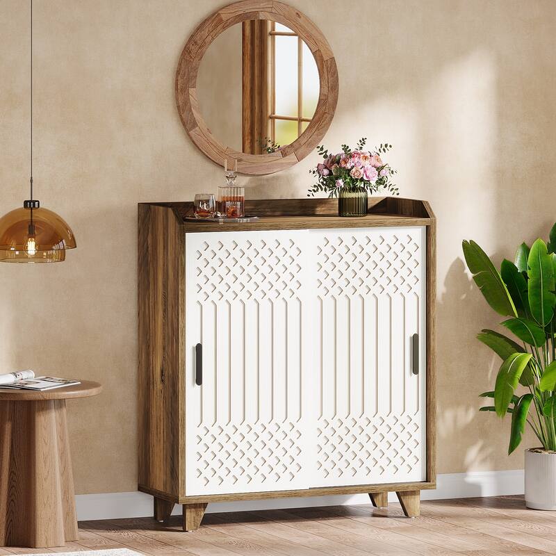 Modern Farmhouse Kitchen Sideboard Buffet Cabinet with Storage, Sliding Doors